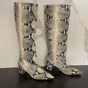 Paris Texas Knee High Snake Print Leather Boots - Size 39